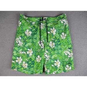 Tommy Bahama Swim Trunks Mens Large Green Floral‎ Mesh Lined Pockets